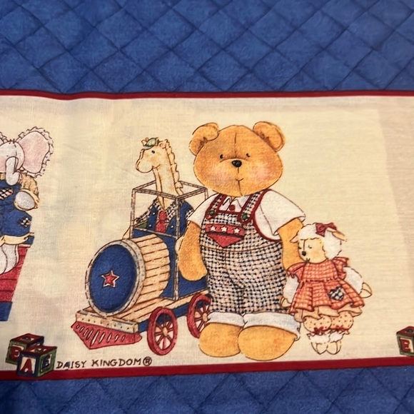 Vintage 1999 Sewing Fabric Daisy Kingdom #1810 Red Wagon Express 45” Bumper 2yds - Picture 5 of 8